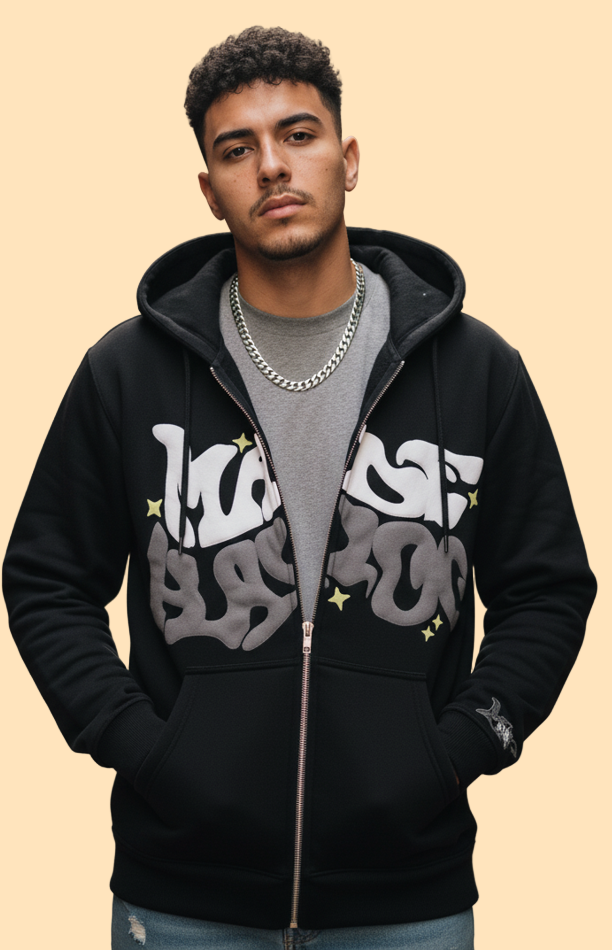 Graffiti Zip Hoodie – Black Edition