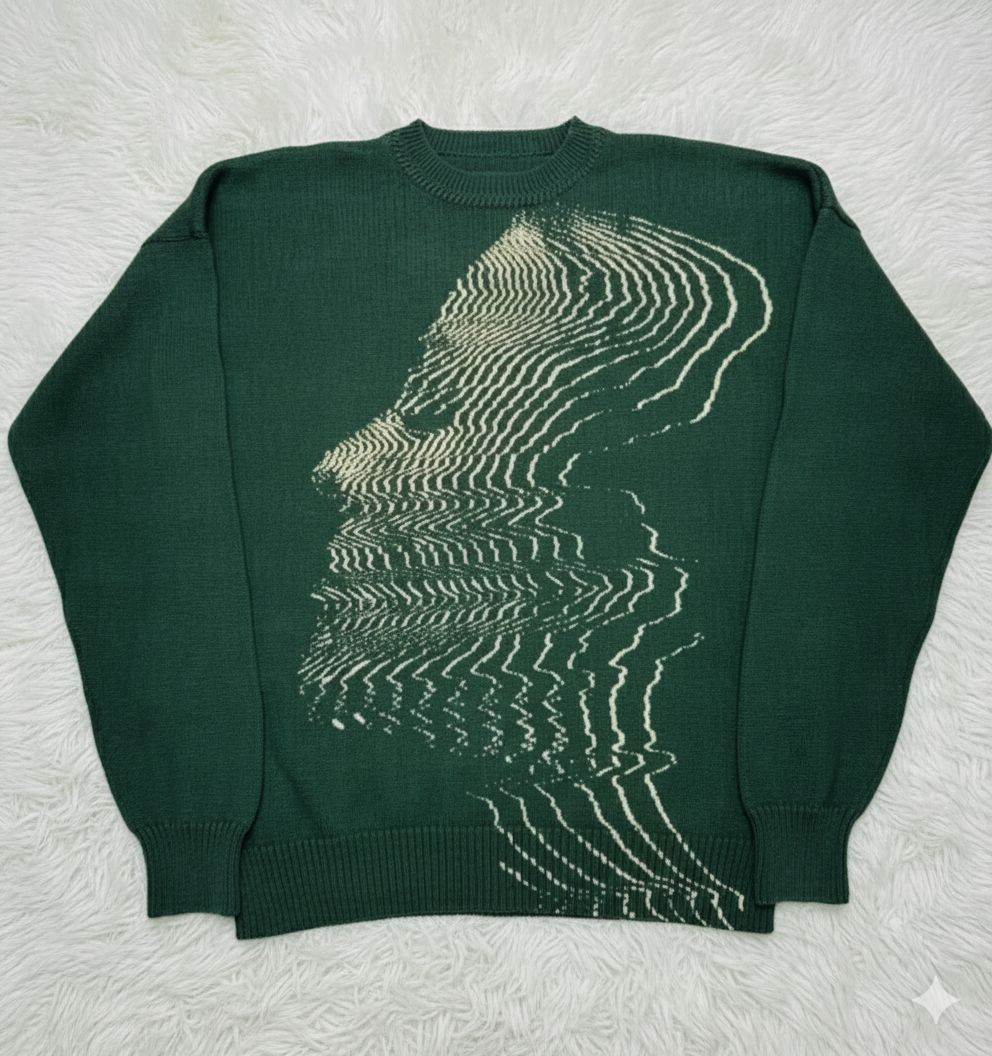 Digital Face Knit Sweater – Dark Green Edition
