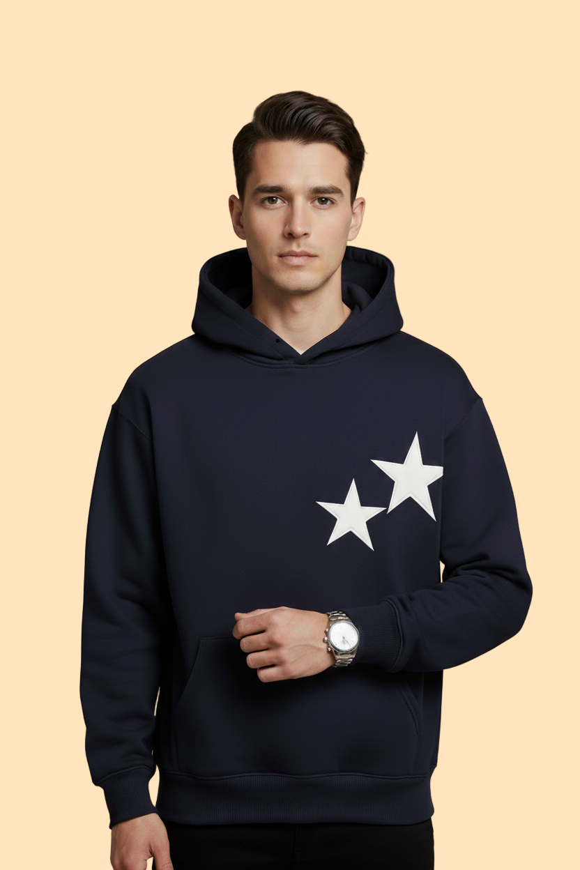 Dark Navy Hoodie with Star Detail