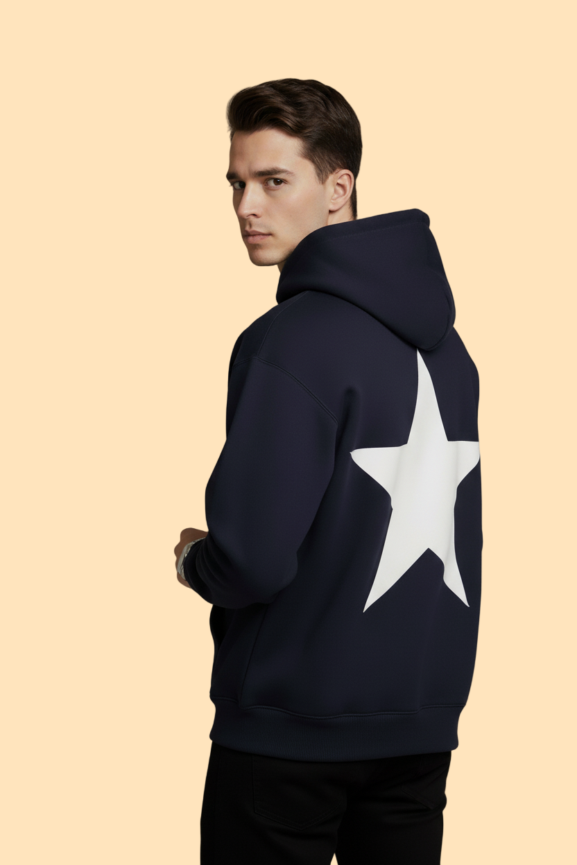 Dark Navy Hoodie with Star Detail
