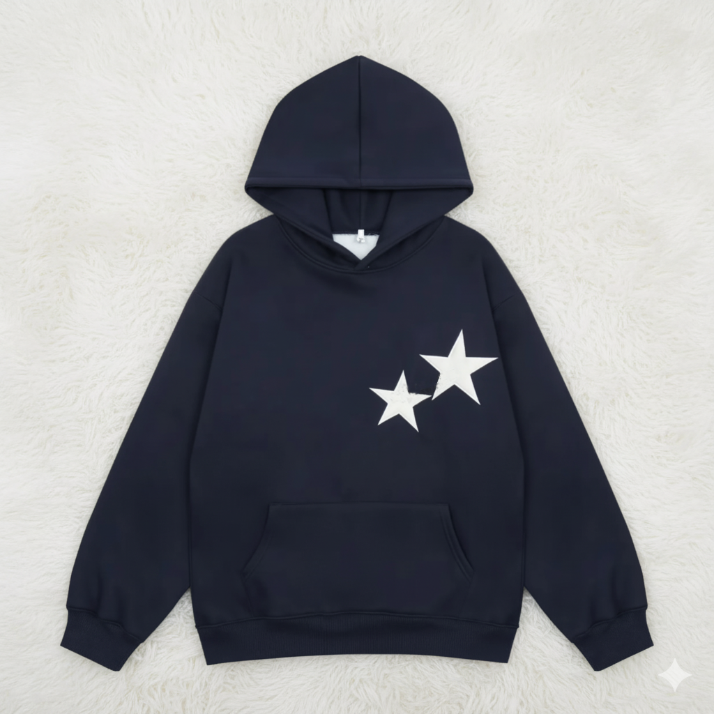 Dark Navy Hoodie with Star Detail