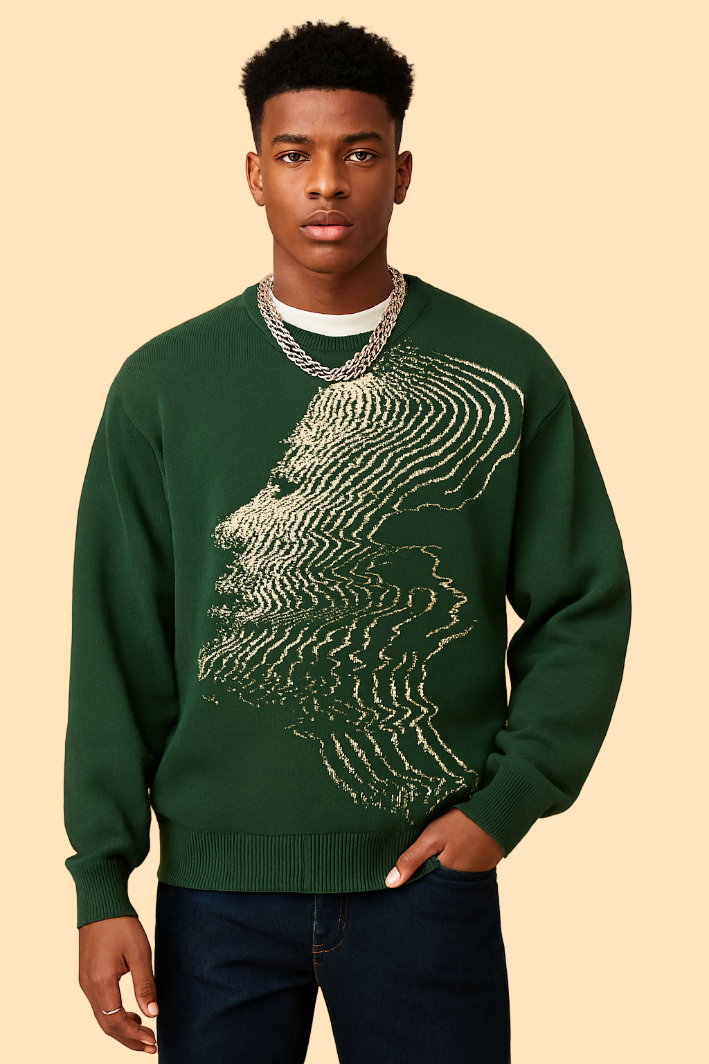 Digital Face Knit Sweater – Dark Green Edition