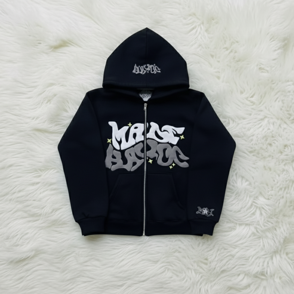 Graffiti Zip Hoodie – Black Edition